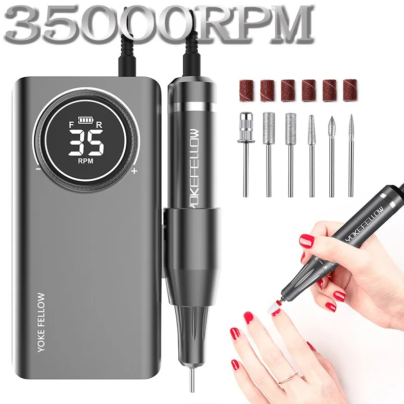 Pro Nail Drill Machine Kit: Rechargeable 35000RPM Electric Nail File for Acrylic Gel Nails